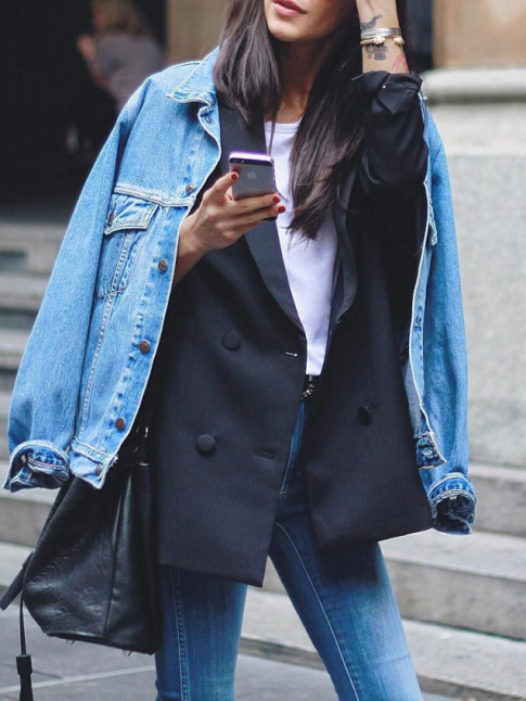 Blouson en jean + blazer masculin = le bon mix