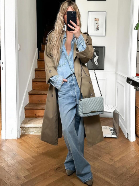 On ne se lasse pas du tandem total look jean/trench !