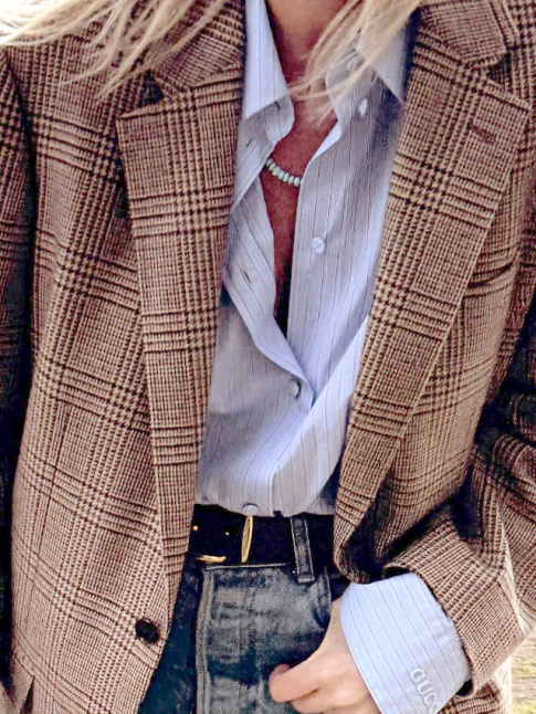 Blazer  carreaux + chemise raye = le bon mix