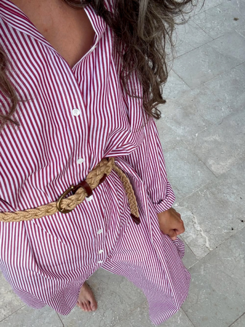 Robe chemise + ceinture en corde tresse = le bon mix