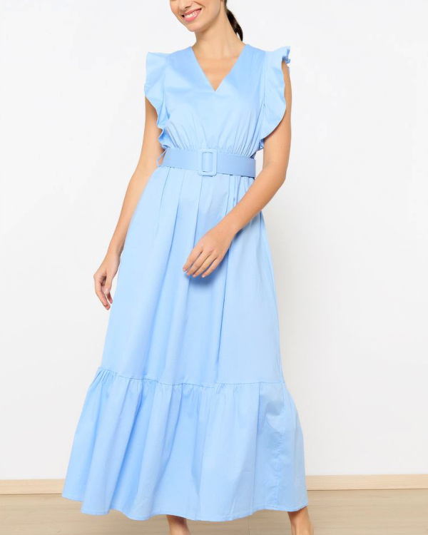 Robe longue avec fronces bleu pastel