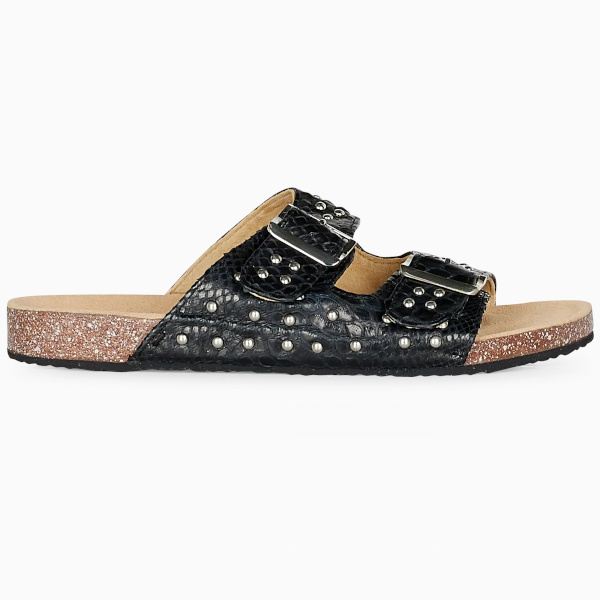 Sandales plates en cuir python | Noir