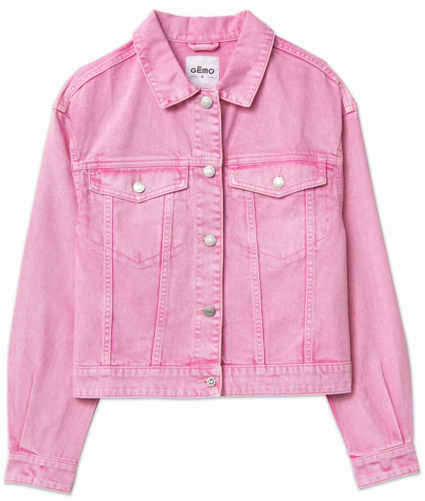 Veste femme en toile denim dlave coupe ample rose