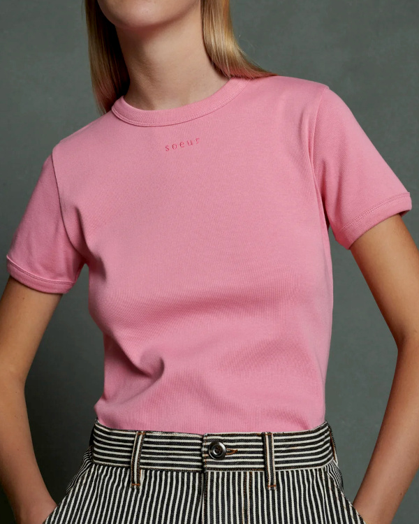 T-shirt manches courtes en jersey  fines cotes rose