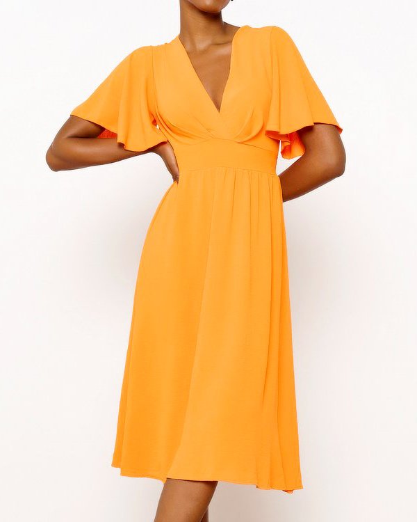 Robe mi-longue  col V orange