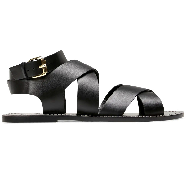 Sandales plates en cuir | Noir