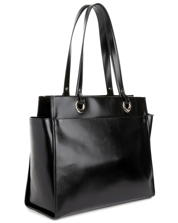 Sac cabas en cuir lisse noir