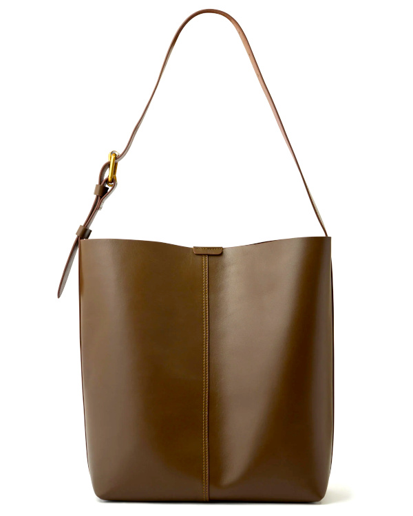 sac sceau bicolore oversize en cuir souple taupe/cognac