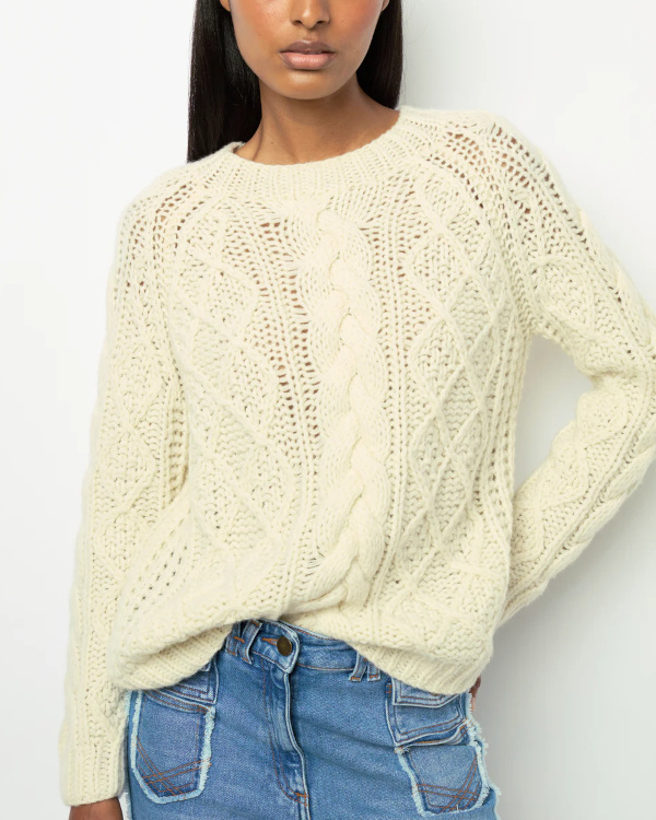 Pull cru  torsades blanc