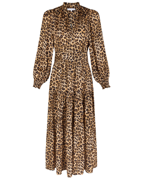 Robe midi satine imprim lopard | Marron