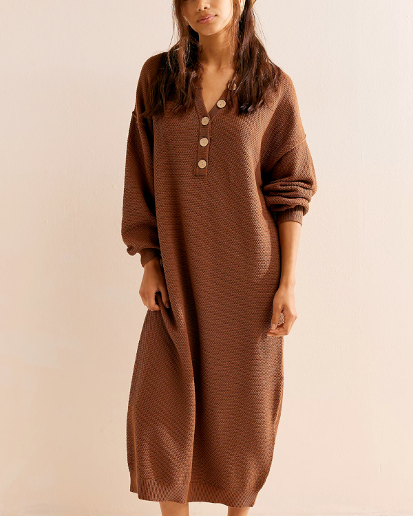 Robe pull midi marron