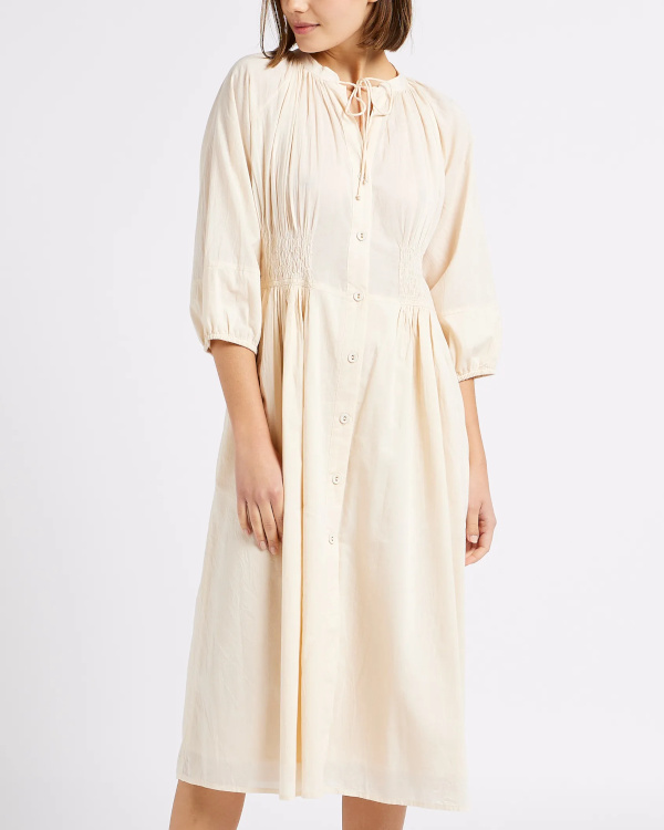 Robe midi col tunisien en coton bio | Beige