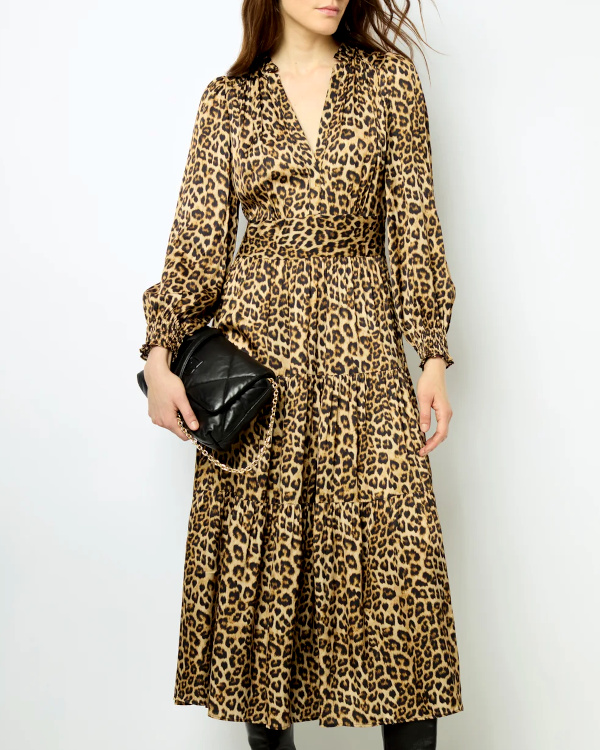 Robe midi en satin lopard