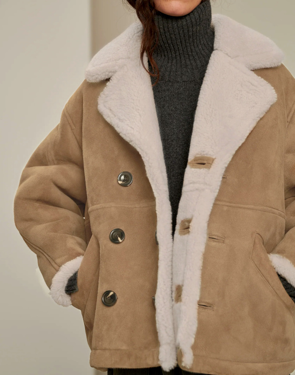 manteau en peau laine beige