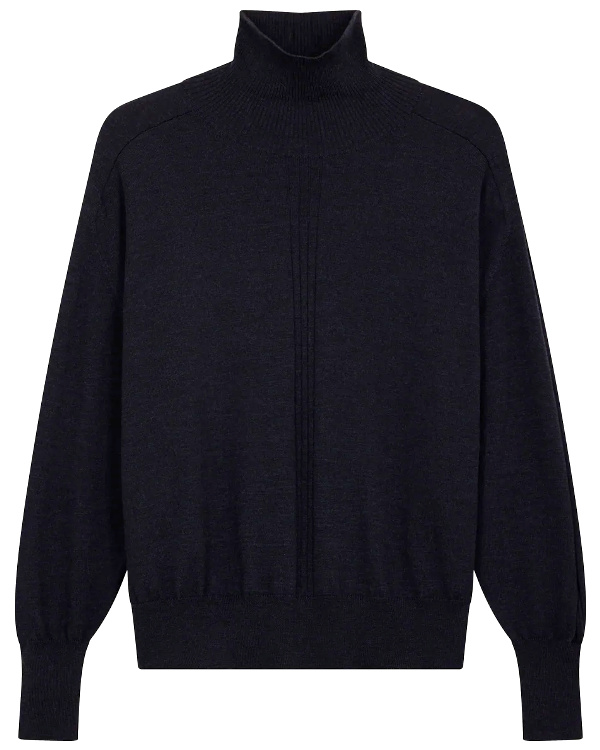 pull col roul en laine mrinos navy