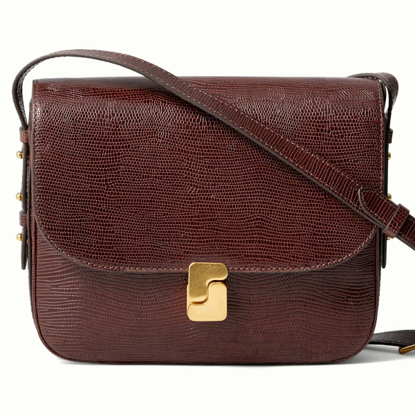 sac en cuir embossé effet lézard chocolat