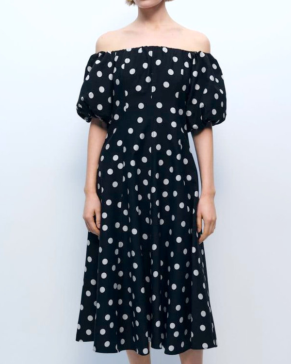 Robe noire  pois blancs