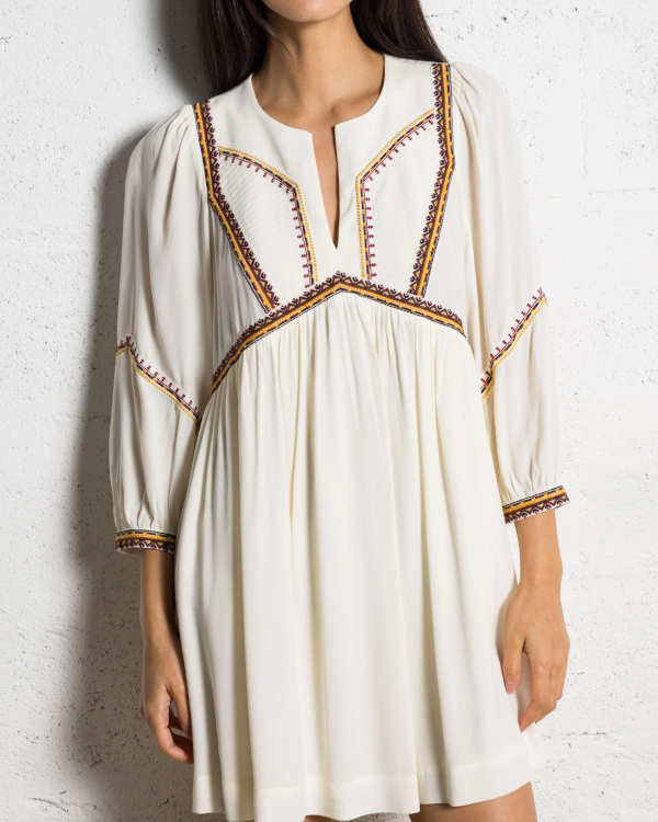 Robe ample encolure V - Beige