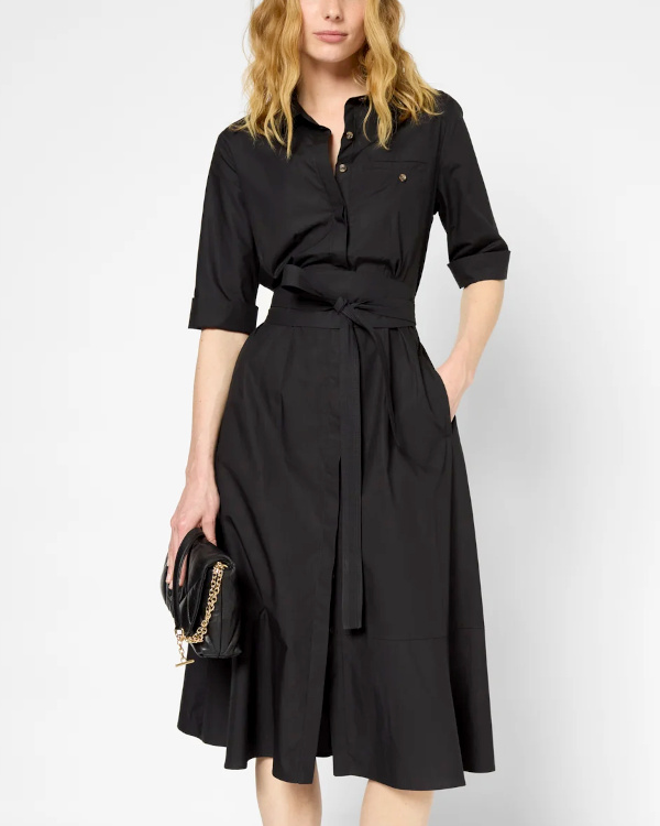 Robe chemise longue en coton noir