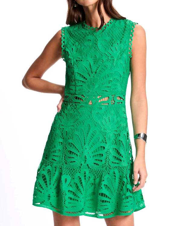 Robe courte trapze dentelle vert meraude femme