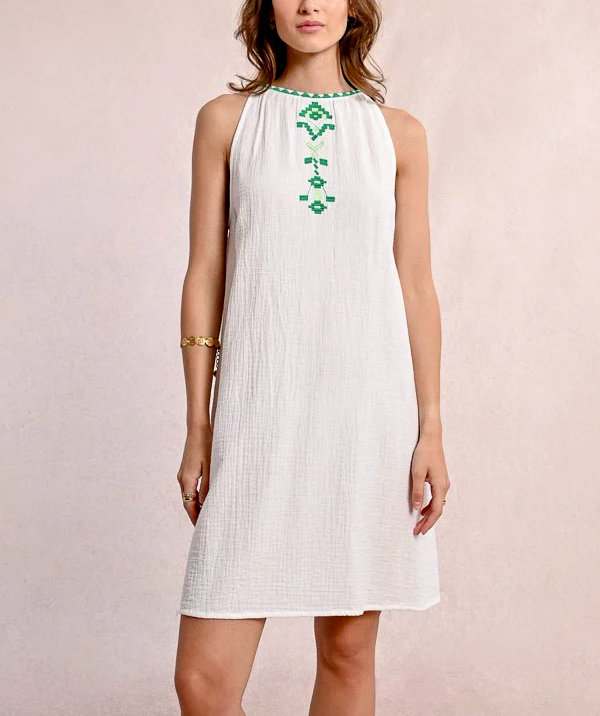 Robe courte en popeline brodé