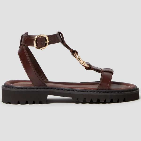Sandales cuir anneau doré