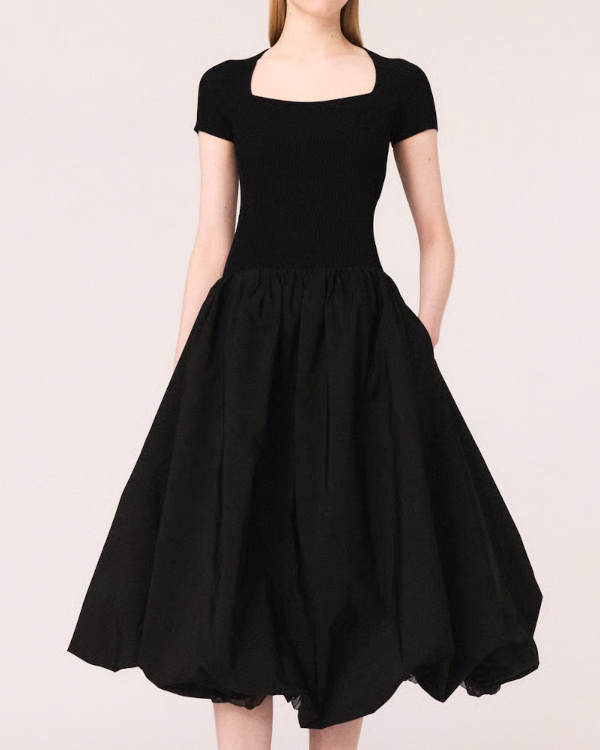 Robe midi col carr patineuse - Noir
