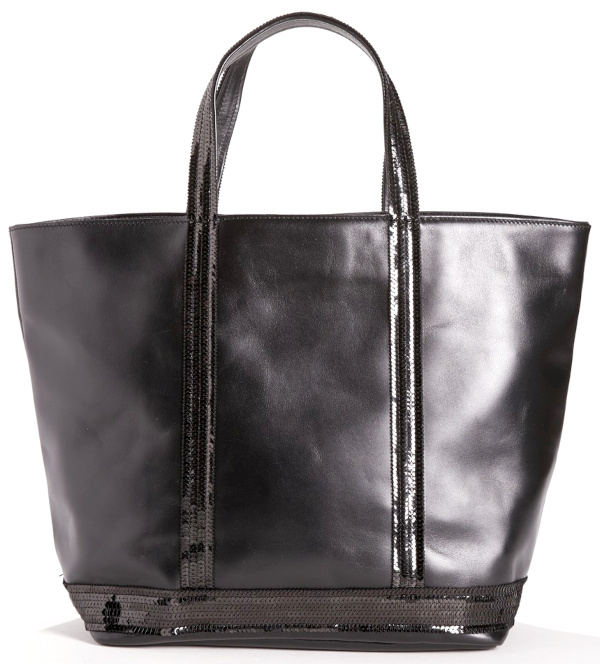 Sac cabas M en cuir et  sequins noirs