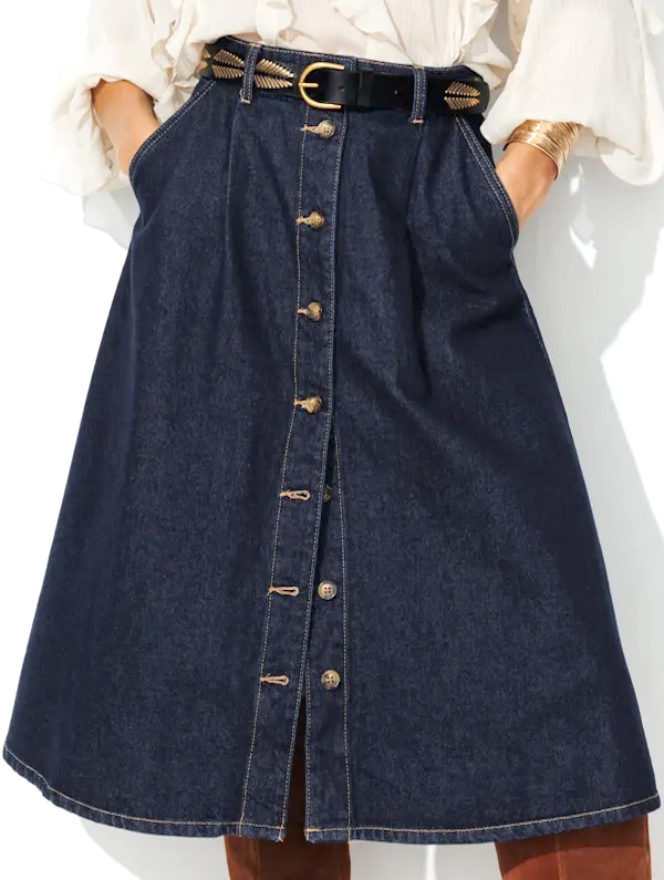 Jupe midi évasée en jean - Jean rinse