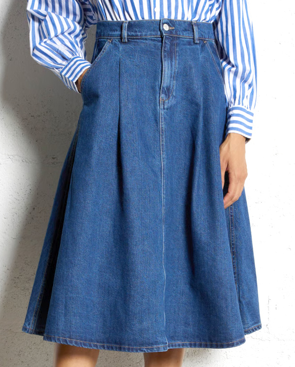 Jupe midi evasée en jean - Bleu