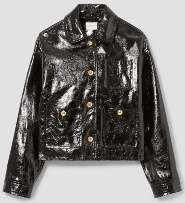 BLOUSON CUIR VERNIS VIEILLI noir