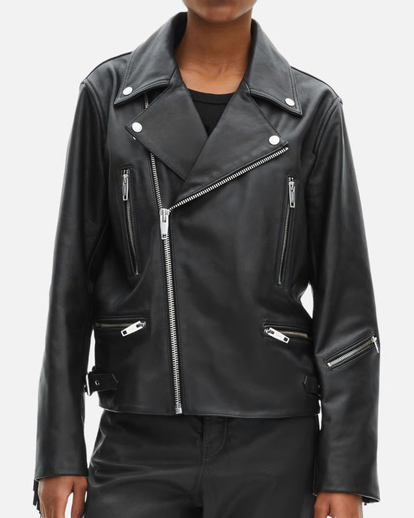 Blouson en cuir à franges - Noir