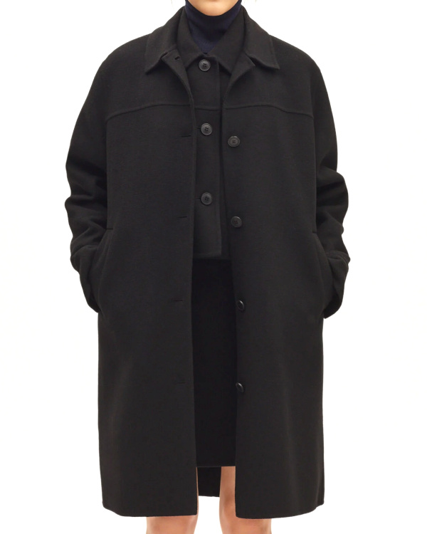 Manteau droit mi-long avec laine noir