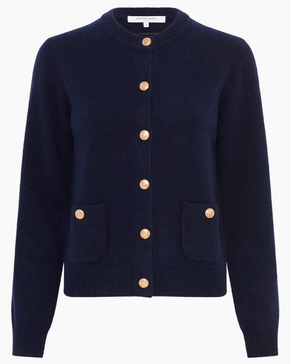 Gilet en laine bleu marine à boutons dorés