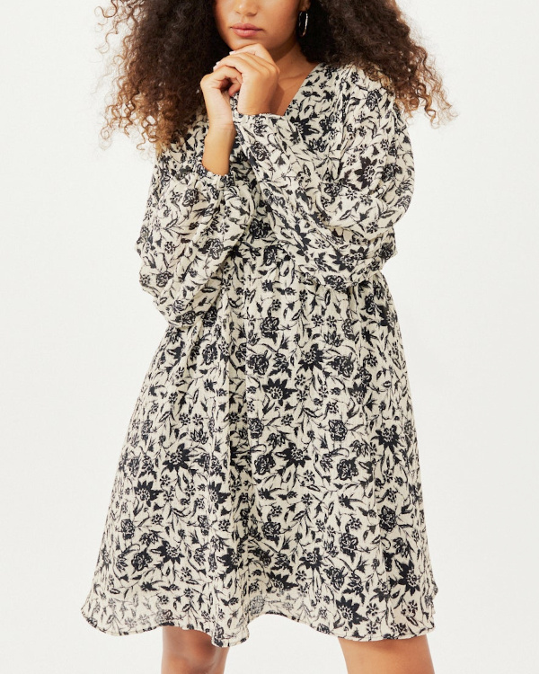 Robe  manches ballon Femme - Imprim noir