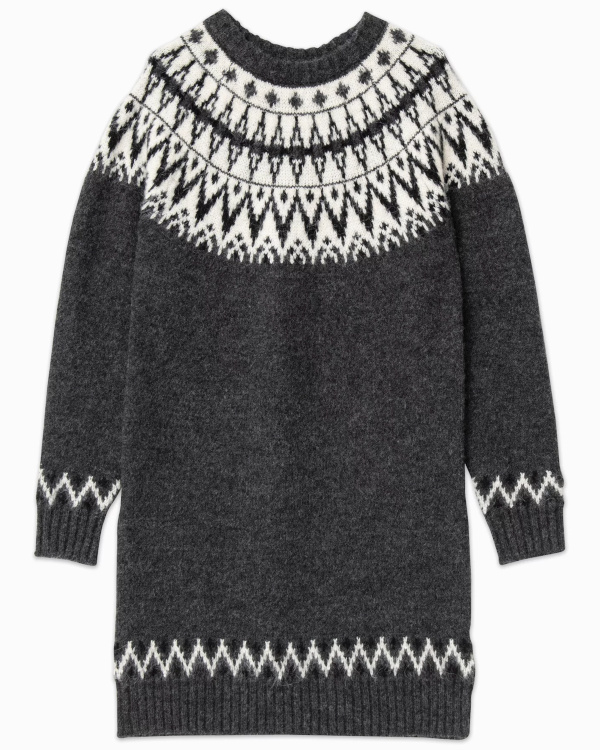 Robe pull jacquard femme gris fonce