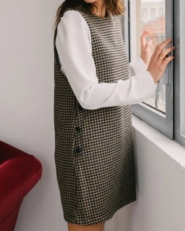 ROBE ROMEE ECHIQUIER CAMEL