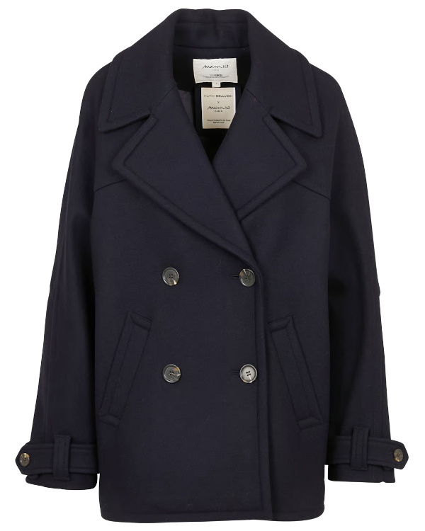 Manteau col tailleur uni en laine m�lang�e dean | Bleu