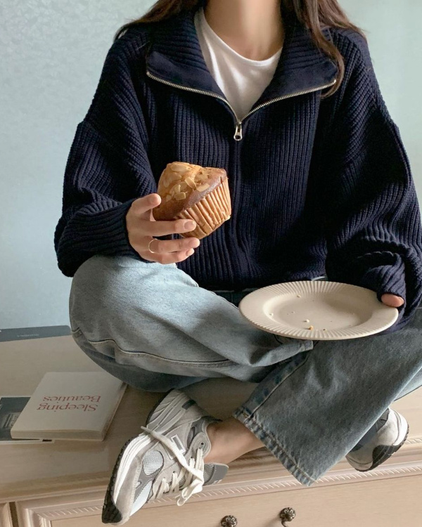 Pull bleu look hiver ado