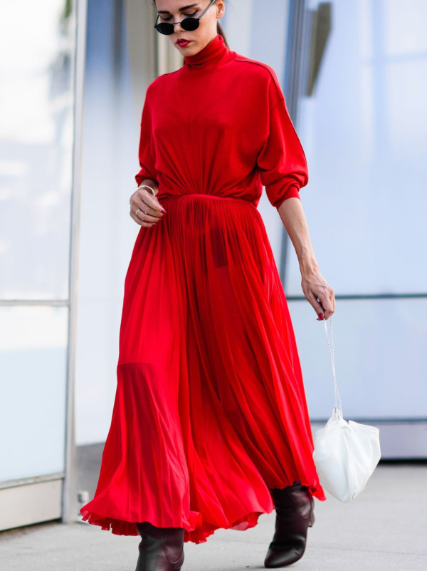 Robe longue rouge - look hiver