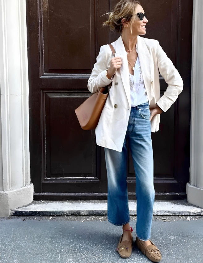 Rien de tel qu'un blazer blanc pour rafraîchir n'importe quel jean !