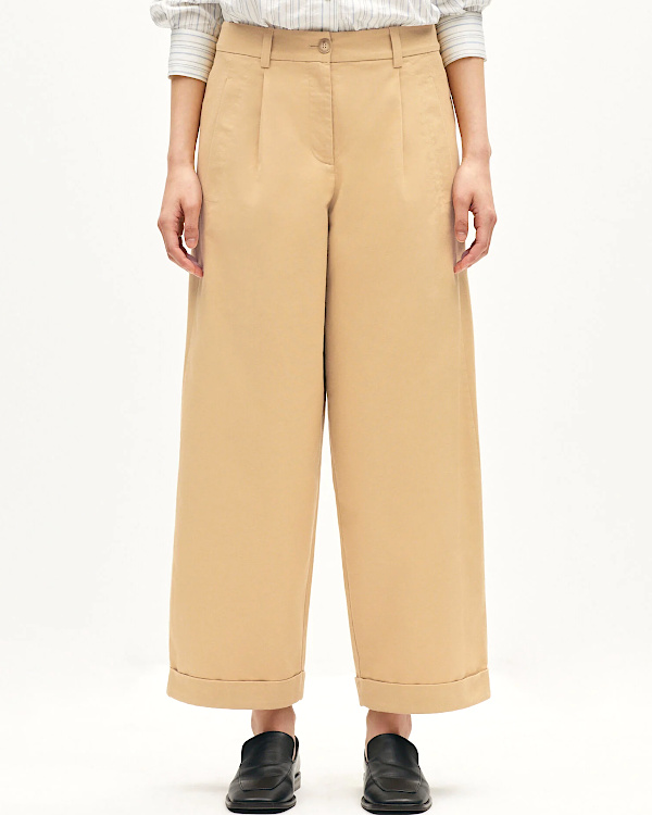 Pantalon barrel en coton beige