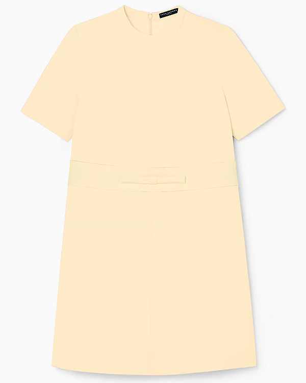 Robe jaune pâle structurée à manches courtes