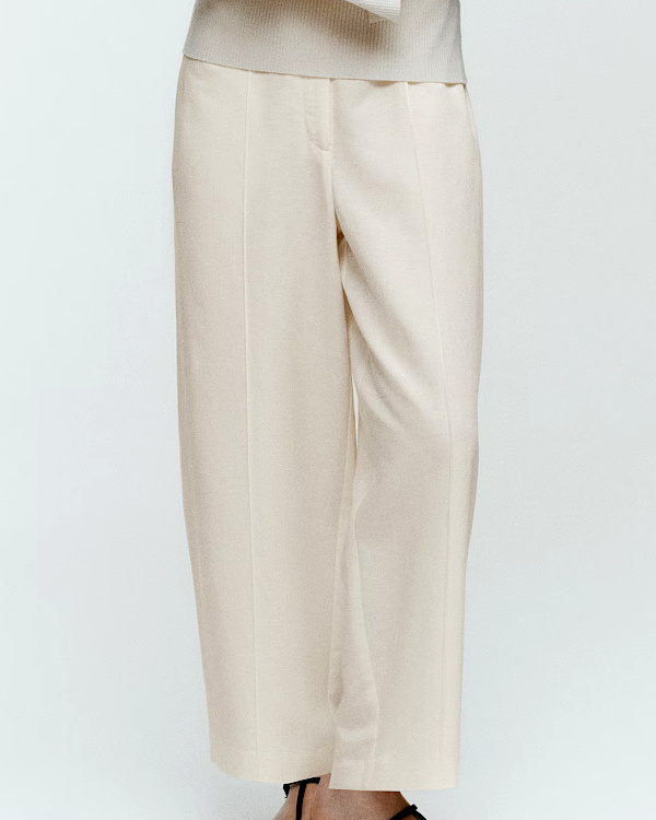 Pantalon barrel en lin mélangé