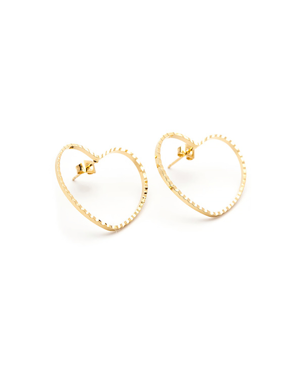 Maxi boucles d'oreilles puces coeurs plaqué argent - Doré