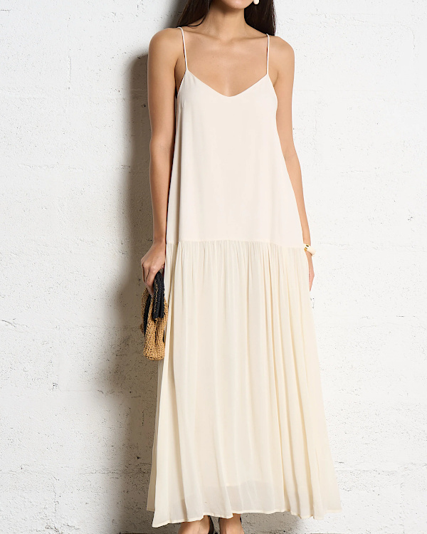 Robe longue col V - Blanc 