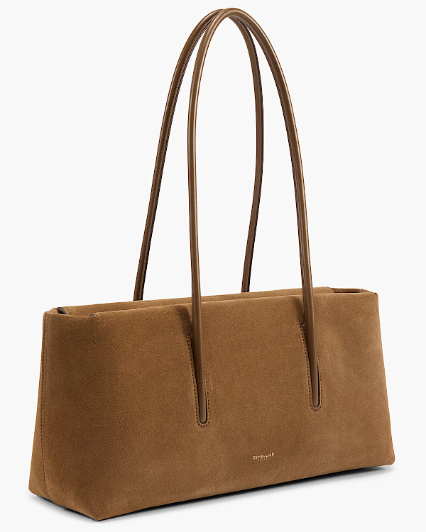 Sac cabas horizontal en daim camel avec longues anses en cuir